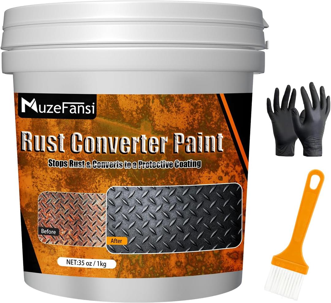 2-in-1 Metal Paint, Rust Converter & Metal Primer, 35oz Black Rust Inhibitor Paint for Metal Surfaces, Anti Rust Coating for Cars, Trucks, Trailers, Tools & Outdoor Metal Surfaces