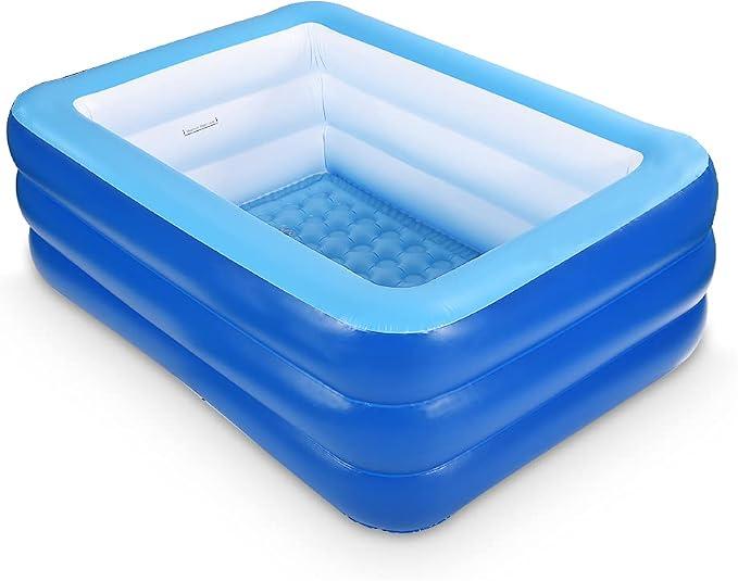Inflatable Swimming Pool for Kids, 59" X 45" X 20" Kiddie Pools with Inflatable Soft Floor, Durable Blow Up Pools for Backyard, Garden or Indoor (Blue)