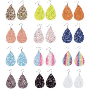 Glitter Teardrop Earrings, 12 Assorted Designs (1.5 x 2.2 In, 12 Pairs)
