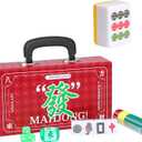 Chinese Mahjong Set, Large Mahjong Tiles Set with Yellow Back Color Tiles, Red Case, Chinese Mahjong Game Set (Majiang, )