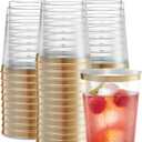PLASTICPRO Disposable 12 oz Crystal Clear Plastic Tumblers With Gold Rim for Party's & Weddings pack of 50