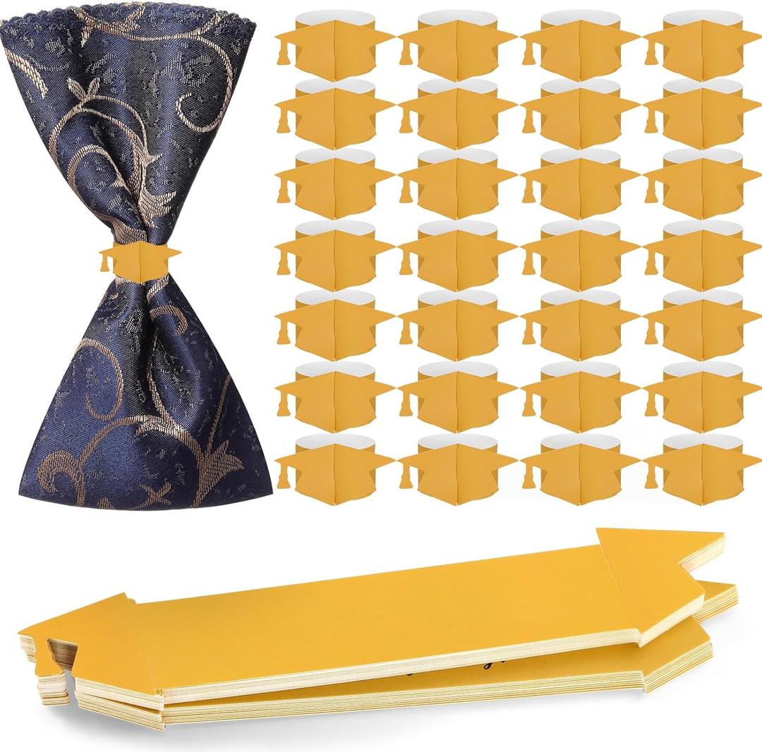 30pcs Graduation Paper Napkin Rings with Gold Foil Inspirational Word Graduation Cap Napkin Ring Holders for Graduation Party Celebration Holiday Dinner Table Decorations(Gold)