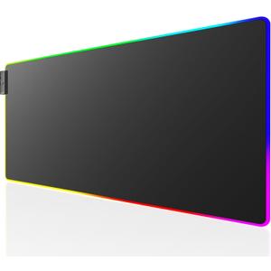 KTRIO RGB Large Gaming Mouse Pad with Stitched Edges, Superior Micro-Weave Cloth, Non-Slip Base, Water Resist Coating, 31.5 x 11.8 in, RGB Black