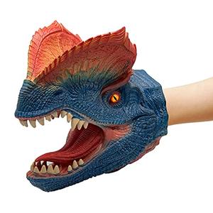 Gemini&Genius Dinosaur Toys Dilophosaurus Hand Puppets Halloween Scary Toys Soft Rubber Role Play Animal Head Puppets, Toy Gifts for Kids 3-12 Years Old