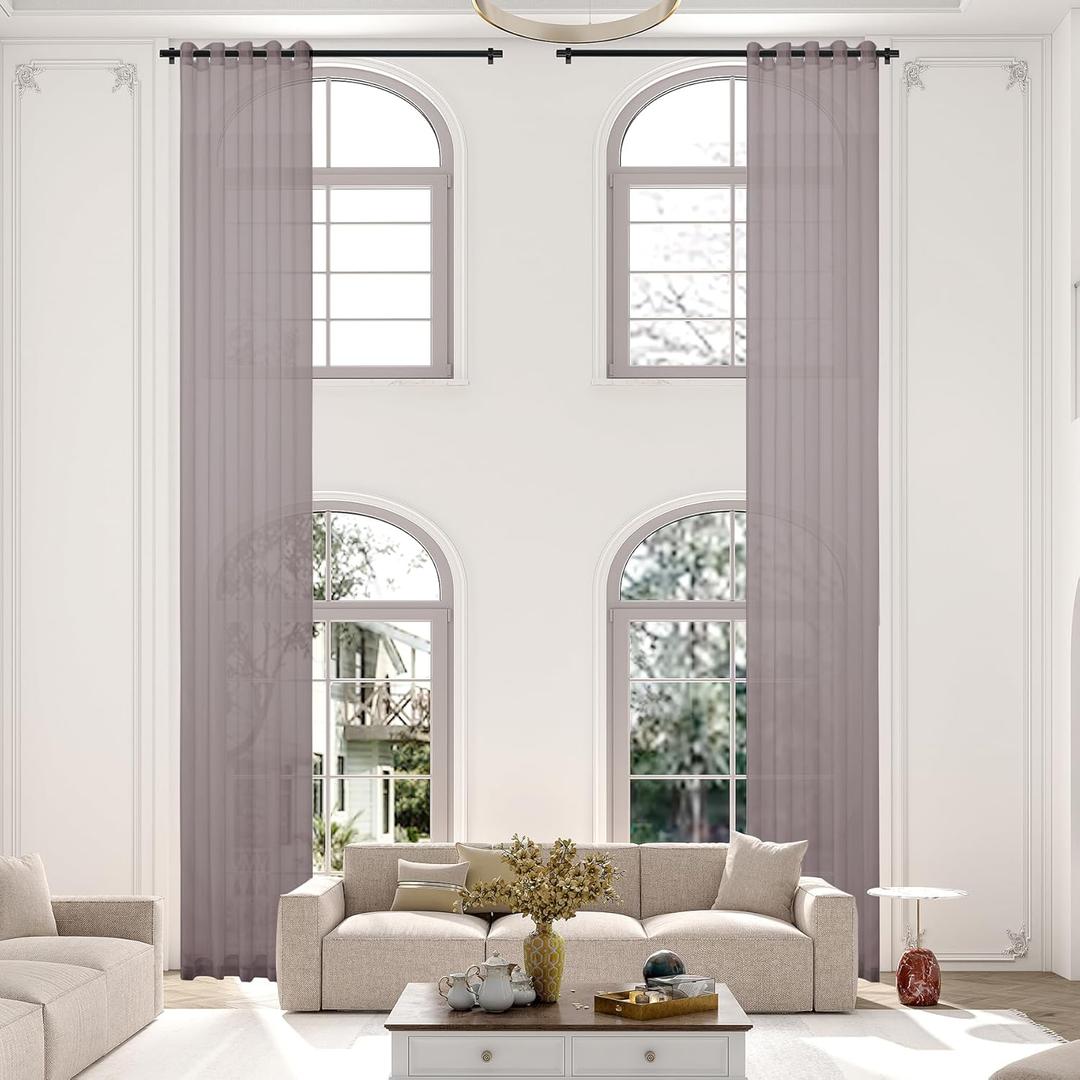 Extra Long Sheer Curtains, Light Filtering Grommet High Ceiling Drapes, 2 Story Curtains for Living Room and Loft(1 Panel, Brown, 52"x168")
