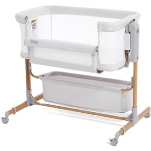 Baby Bassinet Bedside Sleeper, 3-in-1 Rocking Bassinet for Baby with 6-Level Height Adjustable, 4 Wheels & Breathable Mesh Walls, Portable Bedside Bassinet with Mattress for Newborn