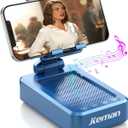 JTEMAN Cell Phone Stand with Bluetooth Speaker, HD Stereo Sound & Anti-Slip Base, Foldable Adjustable Desktop Phone Holder for Home Office, Cool Tech Gadgets Birthday Gifts for Men Women (Blue)