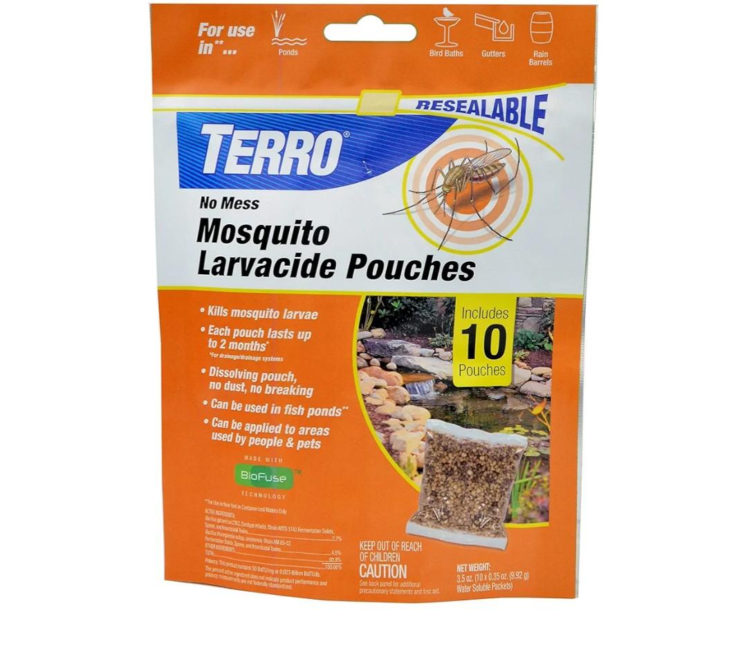 TERRO No Mess Mosquito Larvacide Pouches - 10 Pouches Included - T1210-10 Mosquito Larvacide Packets - Dissolvable Pouch for Stagnant Water