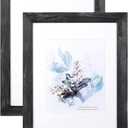 KAIWIN 100% Solid Wood Black 11x14 Picture Frame 2 Pack Display Picture 8x10 with Mat, Rustic Wooden Photo Frames for Wall Mounting