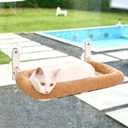 Foldable Cat Hammock for Window - Cordless, Machine Washable Bed, Robust Metal Frame & ABS Brackets - Cat Window Perch for Large Cats and Kitten (Brown Bolster Bed, Large)