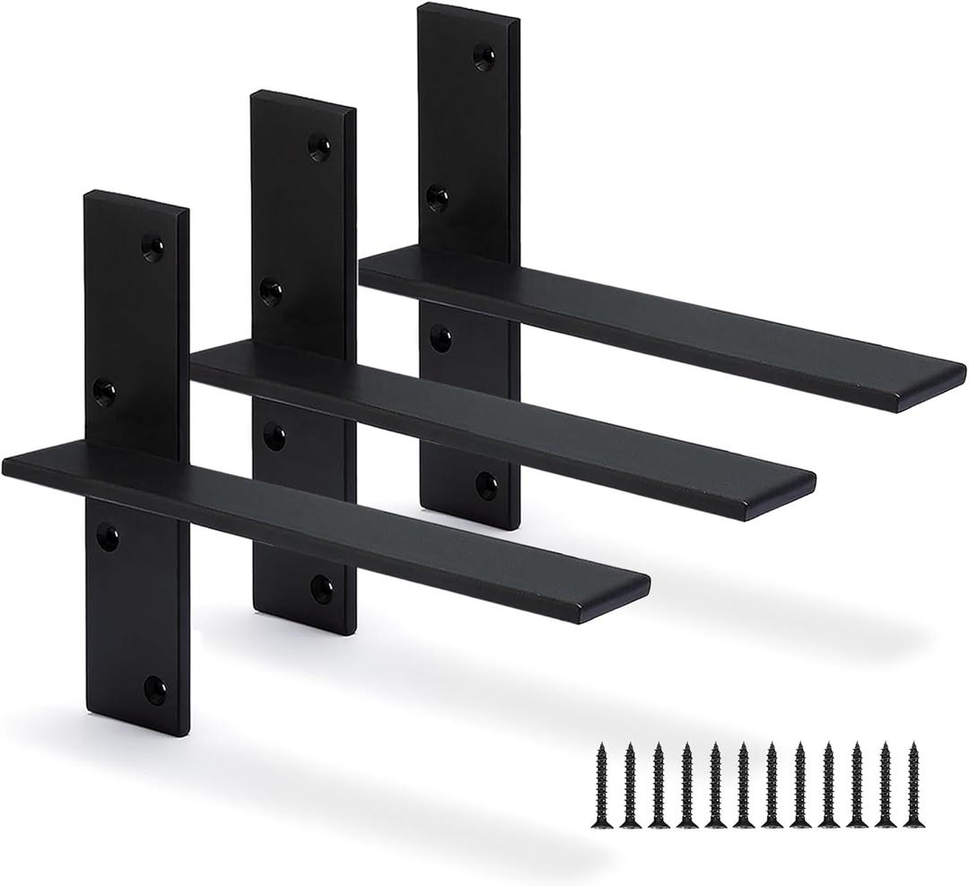 Floating Shelf Bracket 3/8" Thick Heavy Duty Shelf Brackets 3 Pack Free Hanging Countertop Support Bracket 8" Lx2.5 W Floating Wall Brackets for Cabinets, Granite, Dishwasher, Bench Seats Vanities (12 Inch)