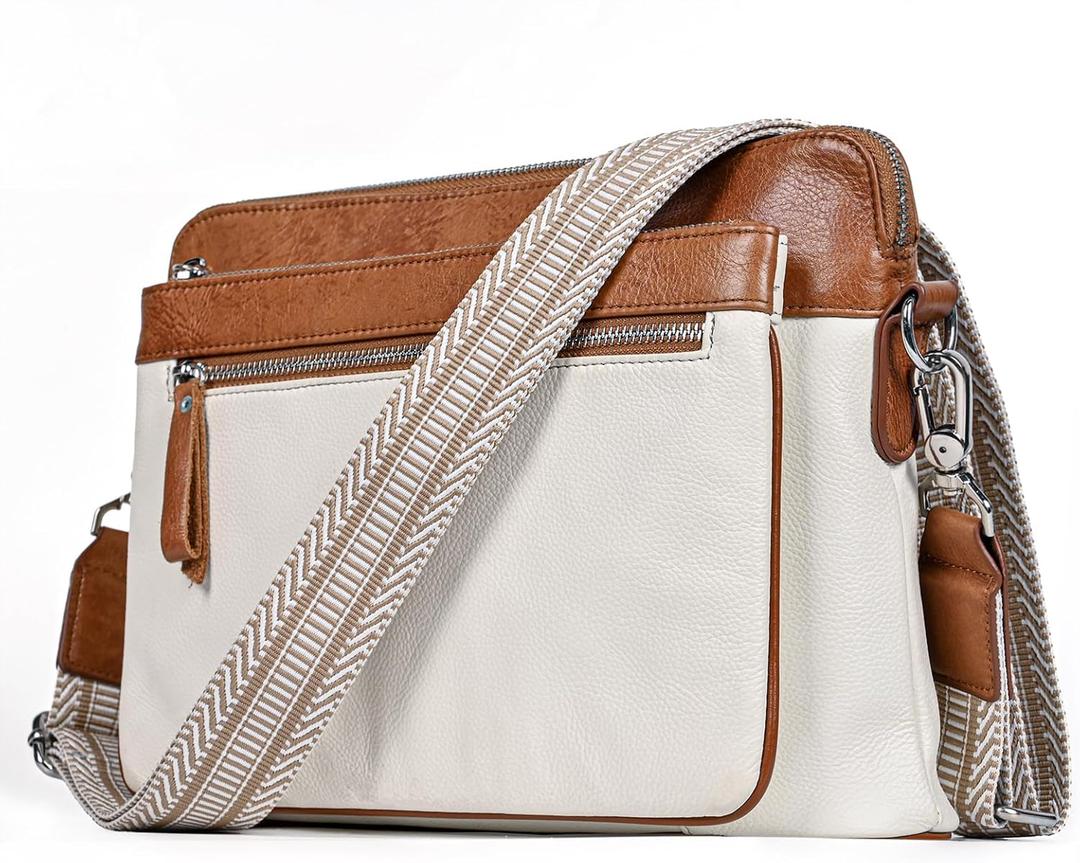 Genuine Leather Crossbody Bags for Women - Cute Small Crossbody Purse with Wide Strap for Travel, Work & Daily
