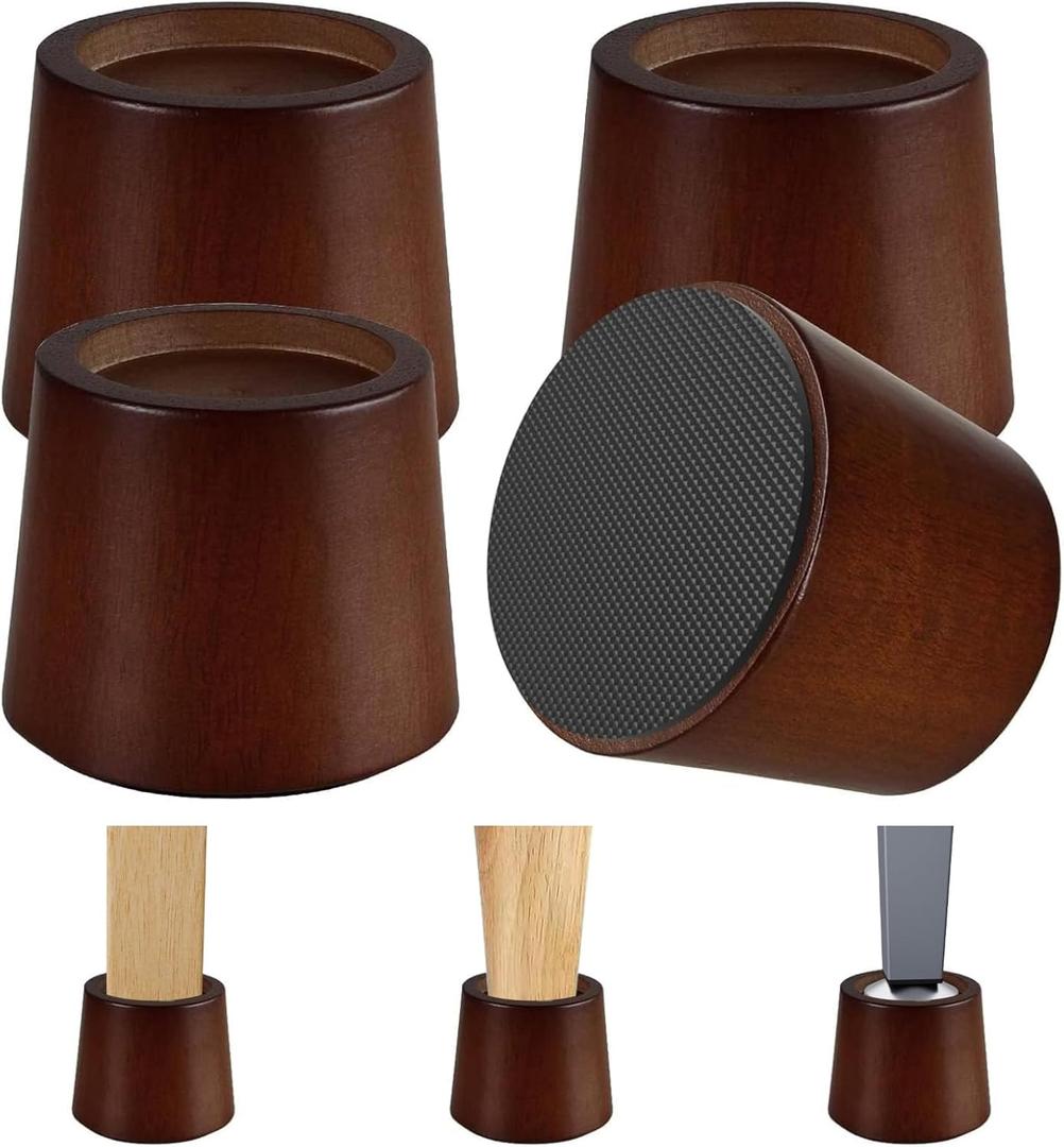 Wooden Furniture Bed Risers - 3 Inch Circle Heavy Duty Furniture Height Extenders Lifts for Sofa Couch Desk Chair Table Base Raising Space, Convenient Store and Cleaning, Pack of 4