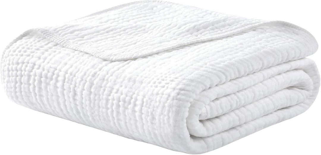 Yoofoss Muslin Blanket 100% Organic Cotton Throw Large 50" x 60" for Bed Couch Summer Gauze Blanket for Adults Lightweight and Breathable White