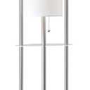 Adesso Trio Floor Lamp with Three Pull Chain Lights and Two-Tier Storage, Brushed Steel Base, White Linen Shades, 68” Tall, Enhances Room Decor and Lighting