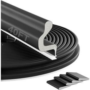 40FT Kerf Weather Stripping Door Seal Front Exterior Door Weather Stripping Seal Strip for Door Frame Door Insulation Soundproofing (with 4 Door Corner Seals) (Black)