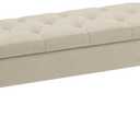Gitrah Storage Bench Entryway Bench End of Bed Bench Ottoman Upholstered Linen Bedroom Bench Tufted Bench with Wooden Legs 40" Beige