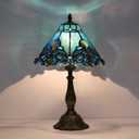 Tiffany Table Lamp,Blue Victorian lamp,12x12x19 Inche Stained Glass Lamp,Vintage Bedside Light.(Baroque)