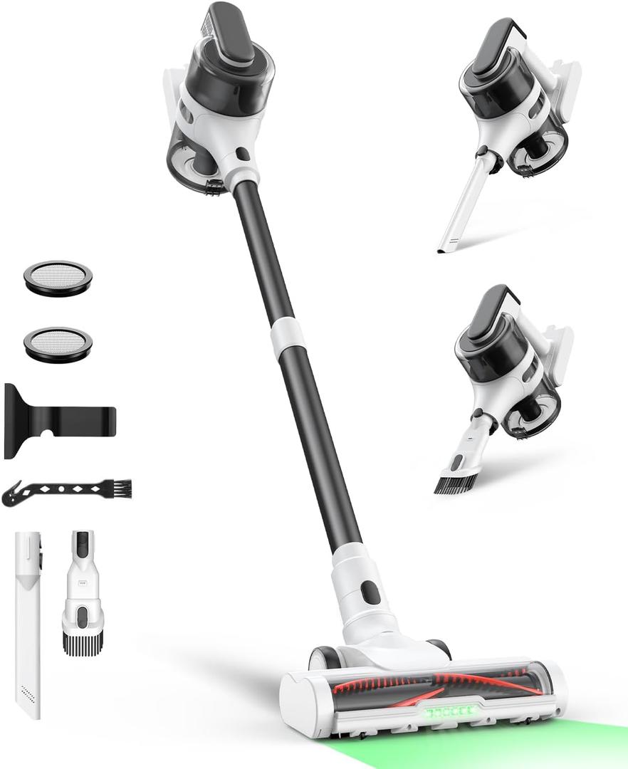 Maircle Cordless Stick Vacuum Cleaner for Home, Lightweight Rechargeable Vacuum with 55min Runtime, Powerful Suction, Green LED Headlight, 9-in-1 Pet Hair Carpet & Hardwood Floor Cleaner