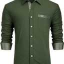 Enlision Mens Dress Shirts Formal Long Sleeve Casual Button Down Shirt Regular Fit for Business Wedding Tuxedo Contrast Shirt (3X-Large, 02-green)