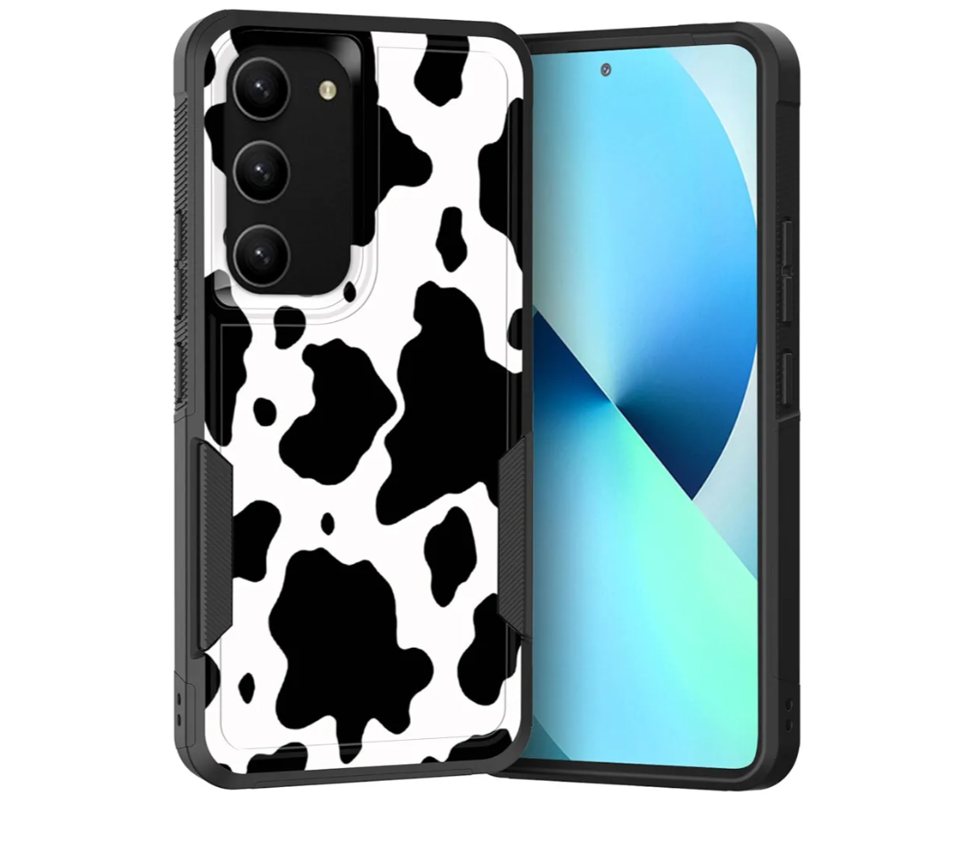 for Galaxy S23 Case, Dual Layer Hybrid Heavy Duty Rugged Shockproof Hard PC +Soft Silicone Protective Case for Samsung Galaxy S23 5G 6.1'',Cow Print