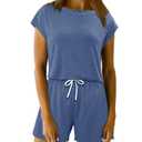 KISSMODA Women's Drawstring Waist Loose Fit Loungewear Set with Pockets (Blue, S)