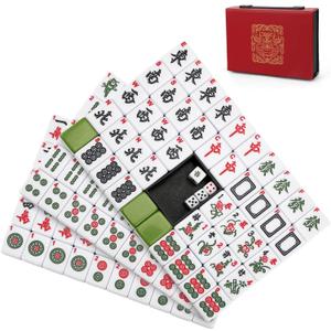 Mahjong Tile Set, 146pcs Chinese Mahjong Set Quality Mah Jong Tiles with Exquisite Storage Box Easy to Carry, Instructions Include Mah Jongg Sets for Family & Friends Gatherings (1.18*0.88*0.67 inch)
