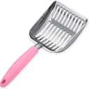 WePet Cat Litter Scoop, Aluminum Alloy Sifter, Kitty Metal Scooper, Deep Shovel, Long Handle, Poop Sifting, Kitten Pooper Lifter, Durable, Heavy Duty, for Litter Box (Small, POLISHED Aluminum \ #10 Pink Handle)