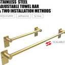 Towel Bar, 14inch to 25inch Adjustable Towel Holder Rod, Self Adhesive Wall Mounted Hand or Body Towel Rack for Bathroom Kitchen, Stainless Steel Organizer Single Bar (Gold, 1 Pack)
