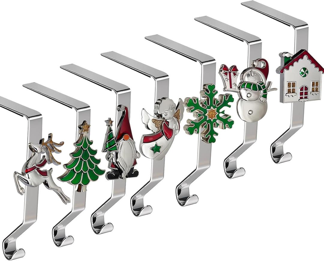Christmas Stocking Holders Set of 7, Christmas Stocking Holders for Mantle Set of 7, Fireplace Stocking Hangers 7 Pack, Stocking Stand, Farmhouse Rustic Xmas Decorations for Home Indoor