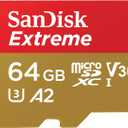 SANDISK 64GB Extreme microSDXC UHS-I Memory Card with Adapter - C10, U3, V30, 4K, 5K, A2, Micro SD Card - SDSQXAH-064G-GN6MA
