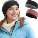 Sukeen Ear Warmer Headband for Women, Double-Layer Warm Winter Headbands for Women, Ear Muffs for Running Cycling Sports (z Black Red, 2 pack)