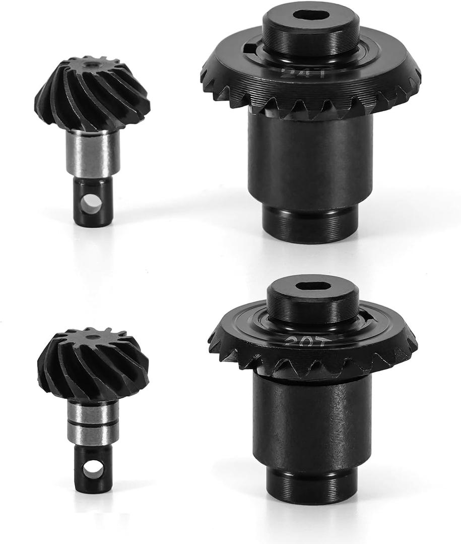 INJORA 12/24T Steel Alloy Stock Gear Set and 12/20T Overdrive Helical Gear Set for 1/24 FMS FCX24 FCX18 RC Upgrade