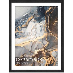 Engineered Wood 12x16 Frame Black, Display Picture 10x14 with Mat or 12 x 16 Without Mat, Picture Frame with Wood-grain for Diamond Art Painting 30x40cm - 1 Pack