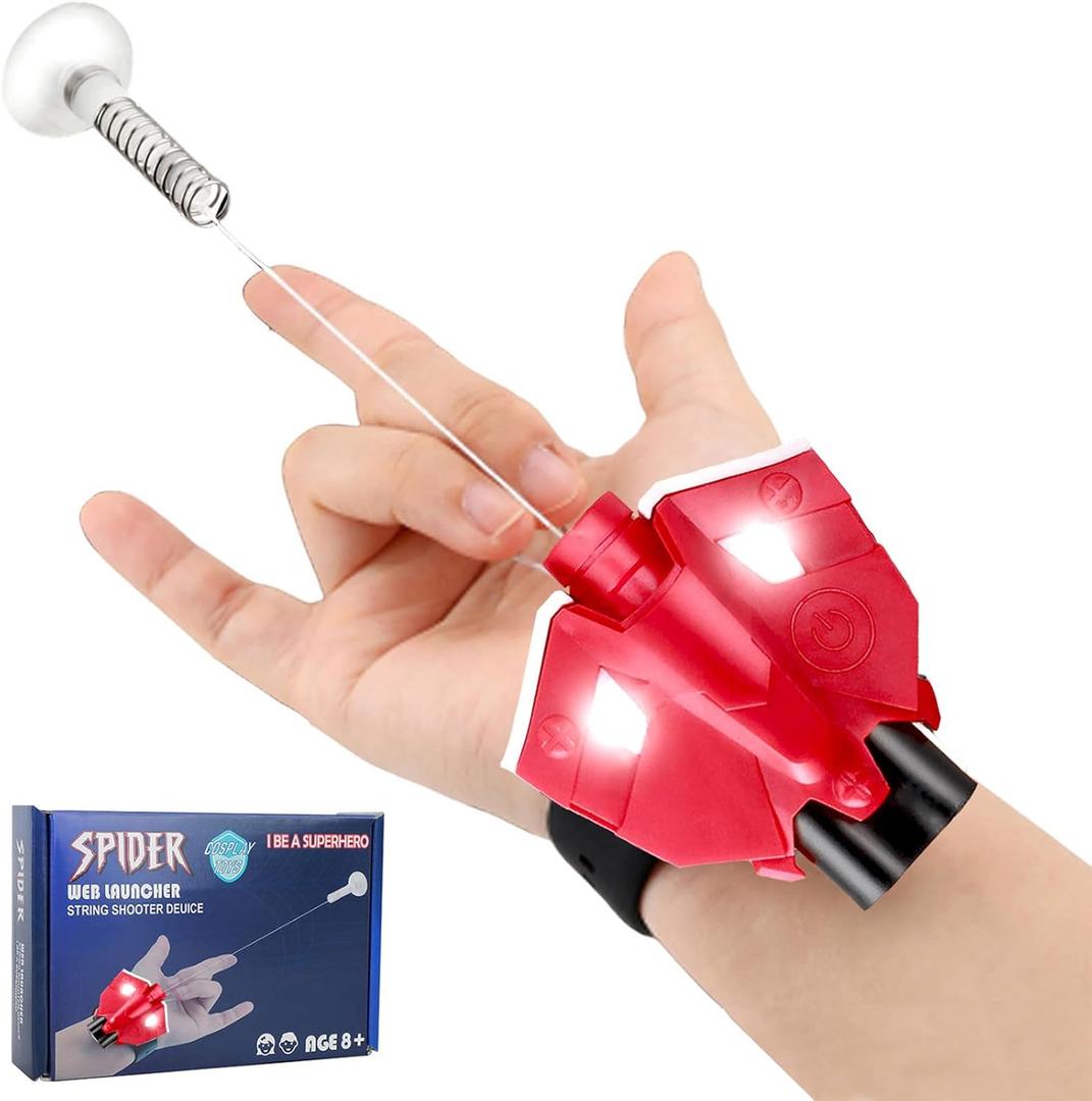 Web Shooters Bracers-DIY Cosplay Superhero Launcher with Magnetic Sensor Light,Wrist Transmitter-Can Grab Small Objects Gifts for Men Women Adults Kids, Red