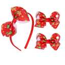 Christmas Bow Headband & 2 Pcs 4 Inch Hair Bows Set, Black School Hair Accessories for Little Toddler School Girls (Red Christmas)