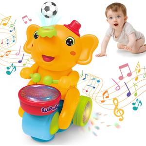 Baby Elephant Musical Crawling Toy with Lights, Sounds, Blowing Ball, Infant Sensory Toys, Birthday Gifts for Kids Boy Girl 3 4 5 6 7 8 Years (Yellow)