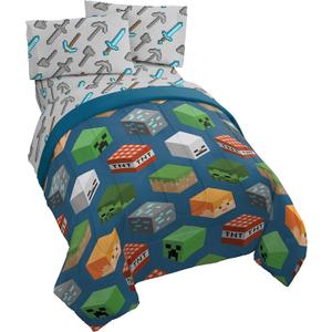 Jay Franco Minecraft Isometric 4 Piece Twin Bed Set - Includes Comforter & Sheet Set - Bedding Features Creeper - Super Soft Fade Resistant Polyester - (Official Minecraft Product) (Twin, Blue - Minecraft) Jay Franco Minecraft Isometric 4 Piece Twin Bed Set - Includes Comforter & Sheet Set - Bedding Features Creeper - Super Soft Fade Resistant Polyester - (Official Minecraft Product) (Twin, Blue - Minecraft)