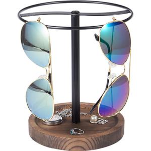 BDBDYEAY Sunglasses Organizer Wood Glasses Holder Stand, Metal Sunglass Storage Display Rack for 12Pairs Eyeglasses, Eyewear Organizer for Dresser Table Desk Countertop Bedroom