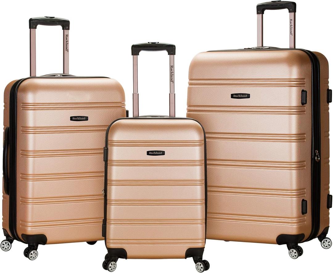 Rockland Melbourne Hardside Expandable Luggage with Spinner Wheels, Champagne, 3-Piece Set (20/24/28)