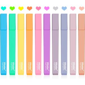 Vitoler 10Pcs Aesthetic Highlighters, Chisel Tip Marker Pens,Assorted Color Candy Highlighters,No Bleed Bible Highlighter,Cute Pastel Highlighter for Journaling Planner Notes School Supplies