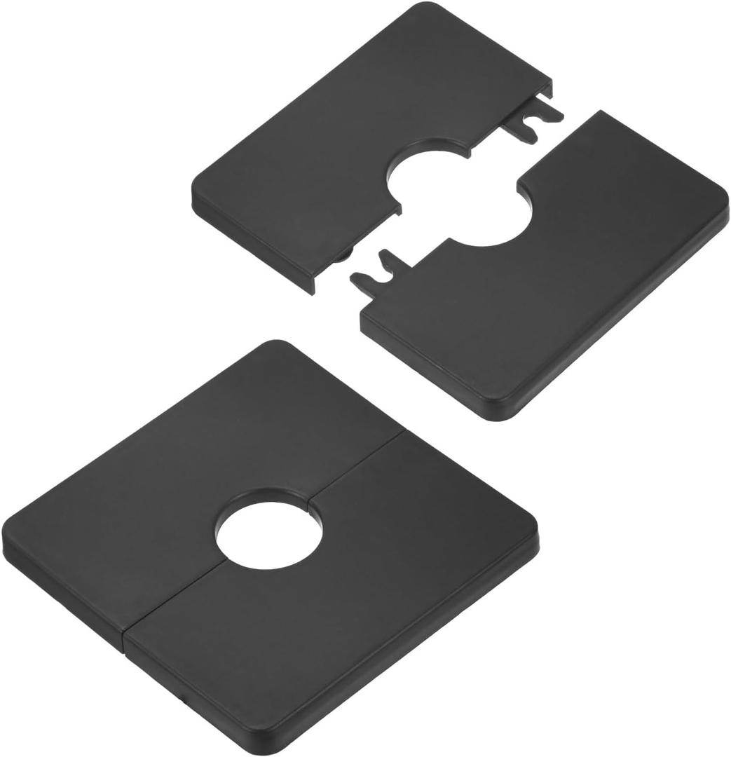 M METERXITY 2-Pack Wall Split Flange, ABS Square Self-Adhesive Escutcheon Plate Cover Buckle for 22mm/0.87in Dia Pipe Accessories/Floor/Ceiling, Plumbing Cover Plates [Black,7mm/0.28in H]