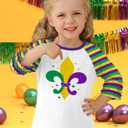 BesserBay Girls Adorable Cute Fleur-de-Lis Print 3/4 Sleeve Raglan Stripe Top White Purple Yellow Fat Tuesday Outfit 6 Years