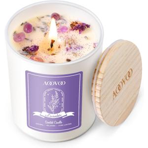 AOOVOO Lavender Scented Candles for Women - Aromatherapy Candle with Crystals Inside, 7oz Soy Candles for Home Scented, Birthday Gifts Christmas Candle for Women Mom
