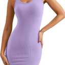 LASLULU Womens Bodycon Mini Dress Backless Built in Bra Casual Cute Sundresses Ribbed Summer Tank Dress (XL)