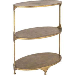 Creative Co-Op Antique Gold Oval Metal 3-Tier Shelf/Side Table