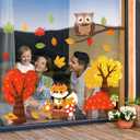 Cinrobiye Fall Animal Window Clings, Thanksgiving Woodland Animals Window Classrooms Door Stickers Autumn Gel Decals for Harvest Preschool Kindergarten Elementary Wall Glass Blackboard Decor, 9 Sheets