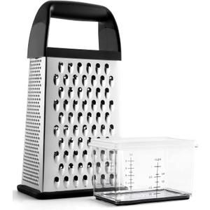 Urbanstrive Cheese Grater With Container Box Grater Stainless Steel Graters for Kitchen Cheese Shredder Parmesan Shredder Kitchen Gadgets Kitchen Tools Kitchen Gifts for Chef Dishwasher Safe Zester (Black)