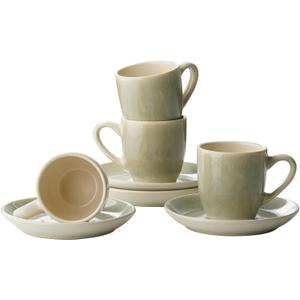 famiware Glacier Espresso Cups with Saucers Set of 4, 3oz Espresso Cup Set, Coffee Mug Set for Latte, Macchiato, Stoneware Demitasse Cups Set for Cafe, Microwave&Dishwasher Safe, Sage Green