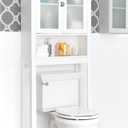Zenna Home Over The Toilet Storage Cabinet, Wooden Bathroom Storage Organizer with Glass Doors and 3 Shelves, Bathroom Space Saver that Fits Above Toilet, White